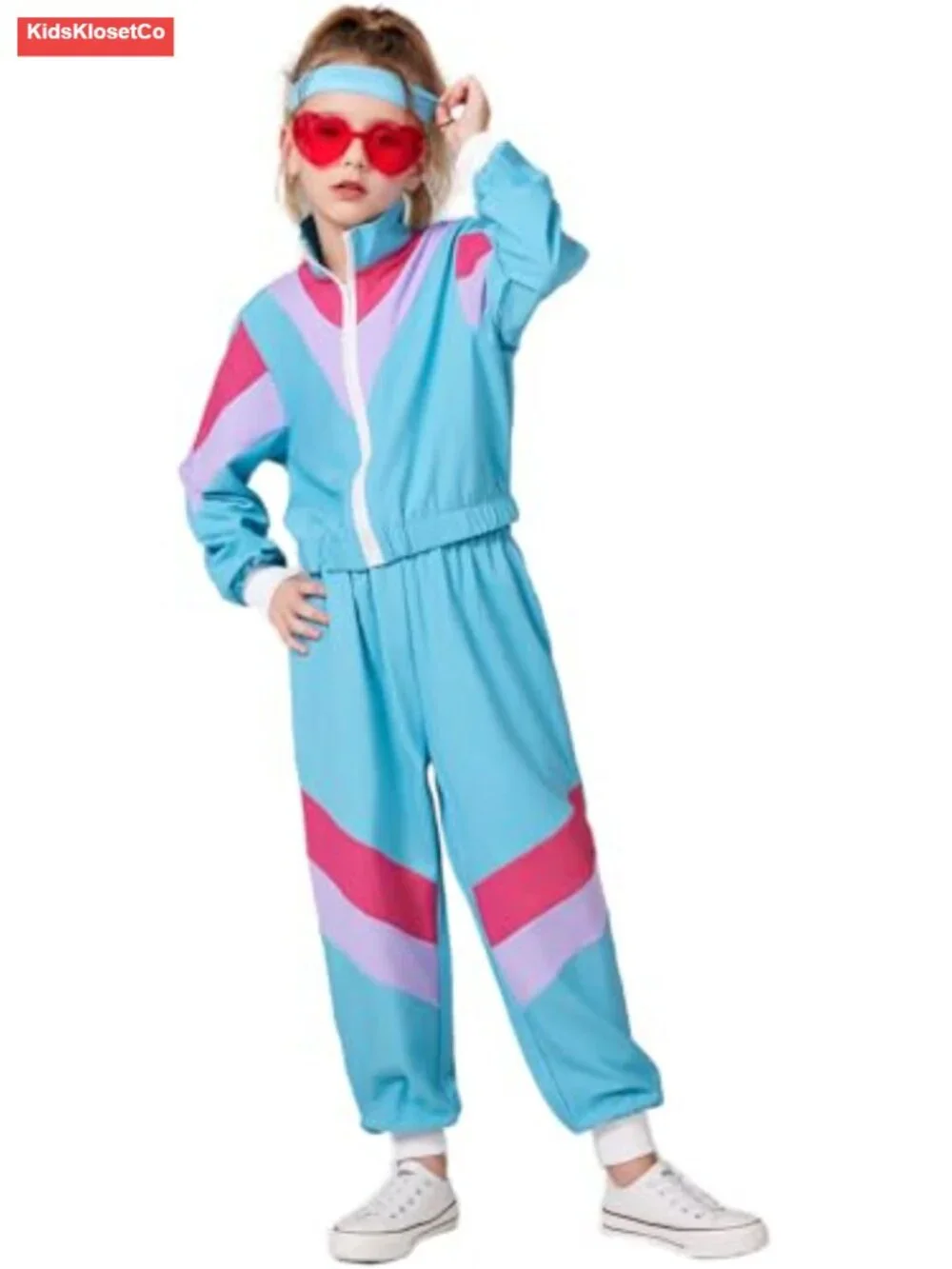 Retro Windbreaker Set for Girls 80s 90s Costume Track Suit Jacket Pants Headband